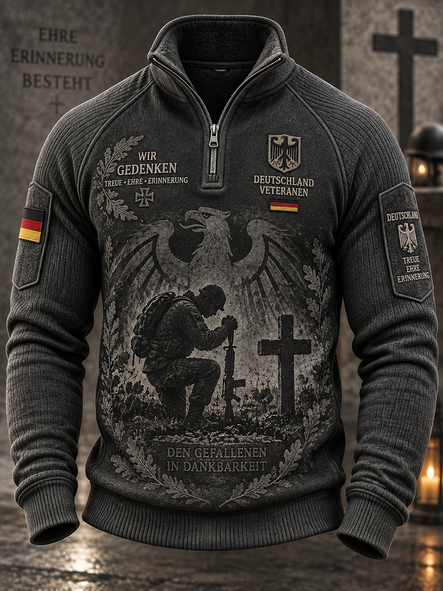 Herren-Sweatshirt mit Raglanärmeln, langen Ärmeln und Grafikdruck zum Gedenken an Veteranen, mit Mock-Neck-Ausschnitt