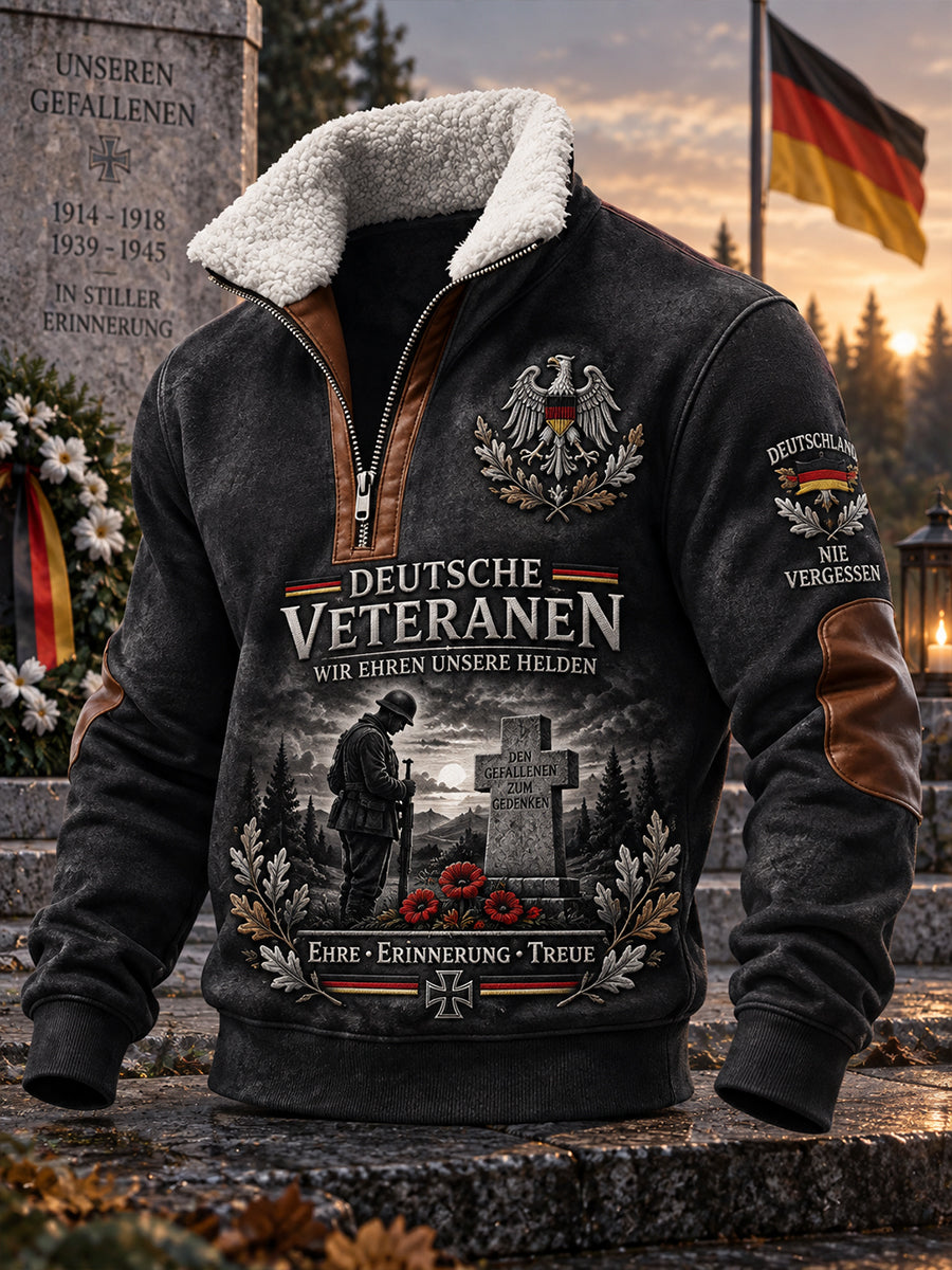 Herren-Sweatshirt mit Grafikdruck zum Gedenken an Veteranen, Mock-Neck und lange Ärmel
