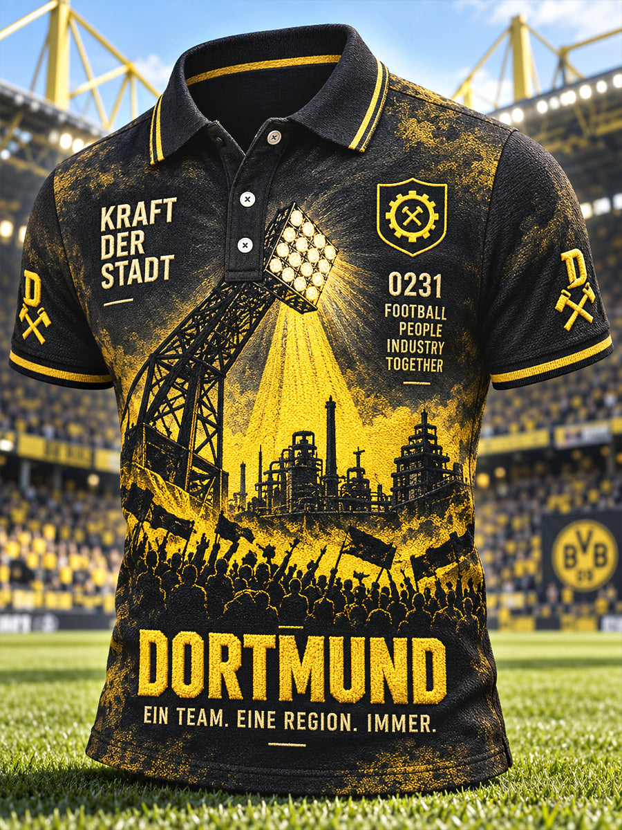 Herren-Poloshirt mit Fußballmotiv, deutsches Dortmund-Design, lässiger Stil