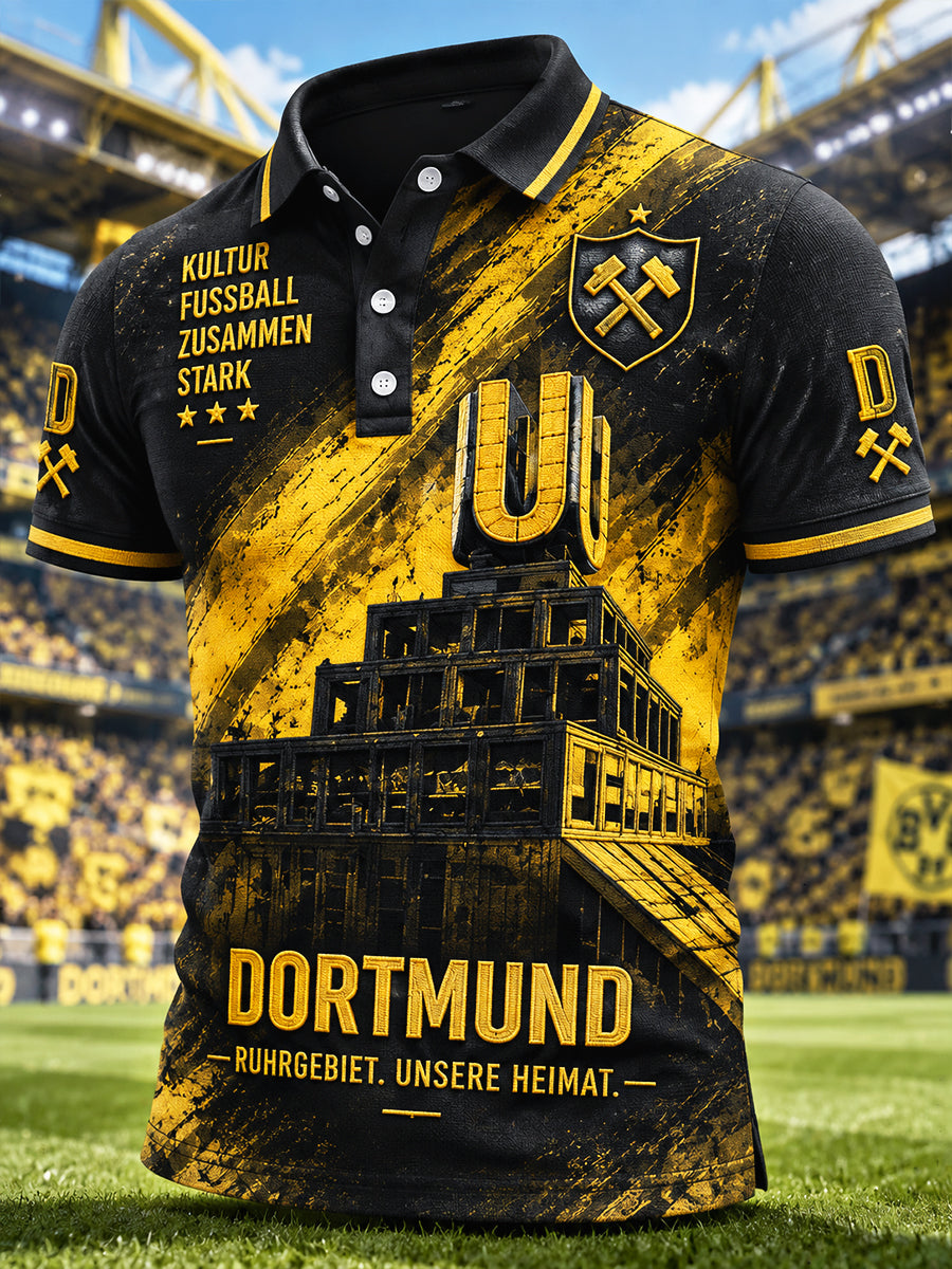 Herren-Fußball-Poloshirt von Borussia Dortmund mit Aufdruck, lässiger Stil