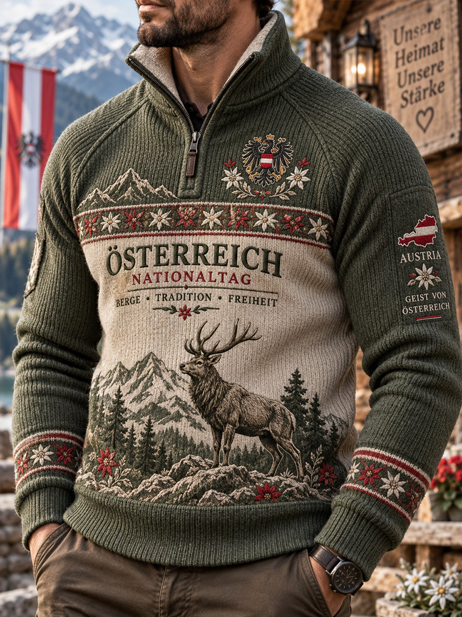 Herren-Sweatshirt mit bedrucktem Motiv zum Nationalfeiertag, Mock-Neck und Raglanärmeln