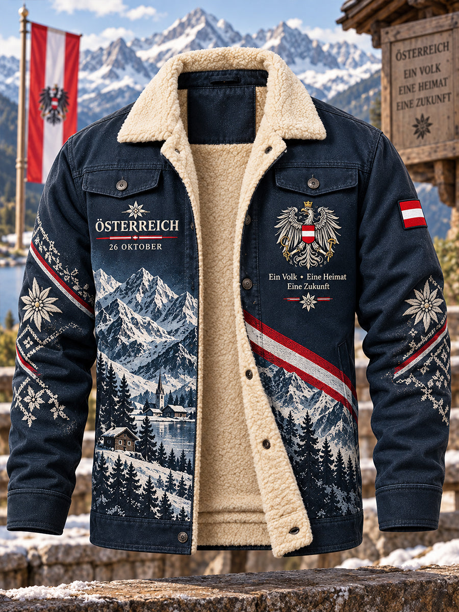 Herren-Jacke mit Langarm und Fleece-Futter, zum Gedenken an den Nationalfeiertag mit Aufdruck