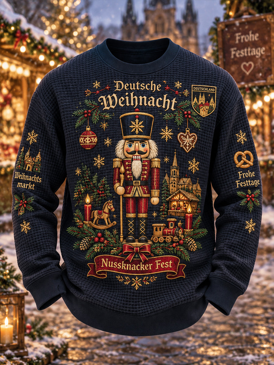Herren-Top mit langen Ärmeln aus Waffelstrick und Weihnachtsmotiv