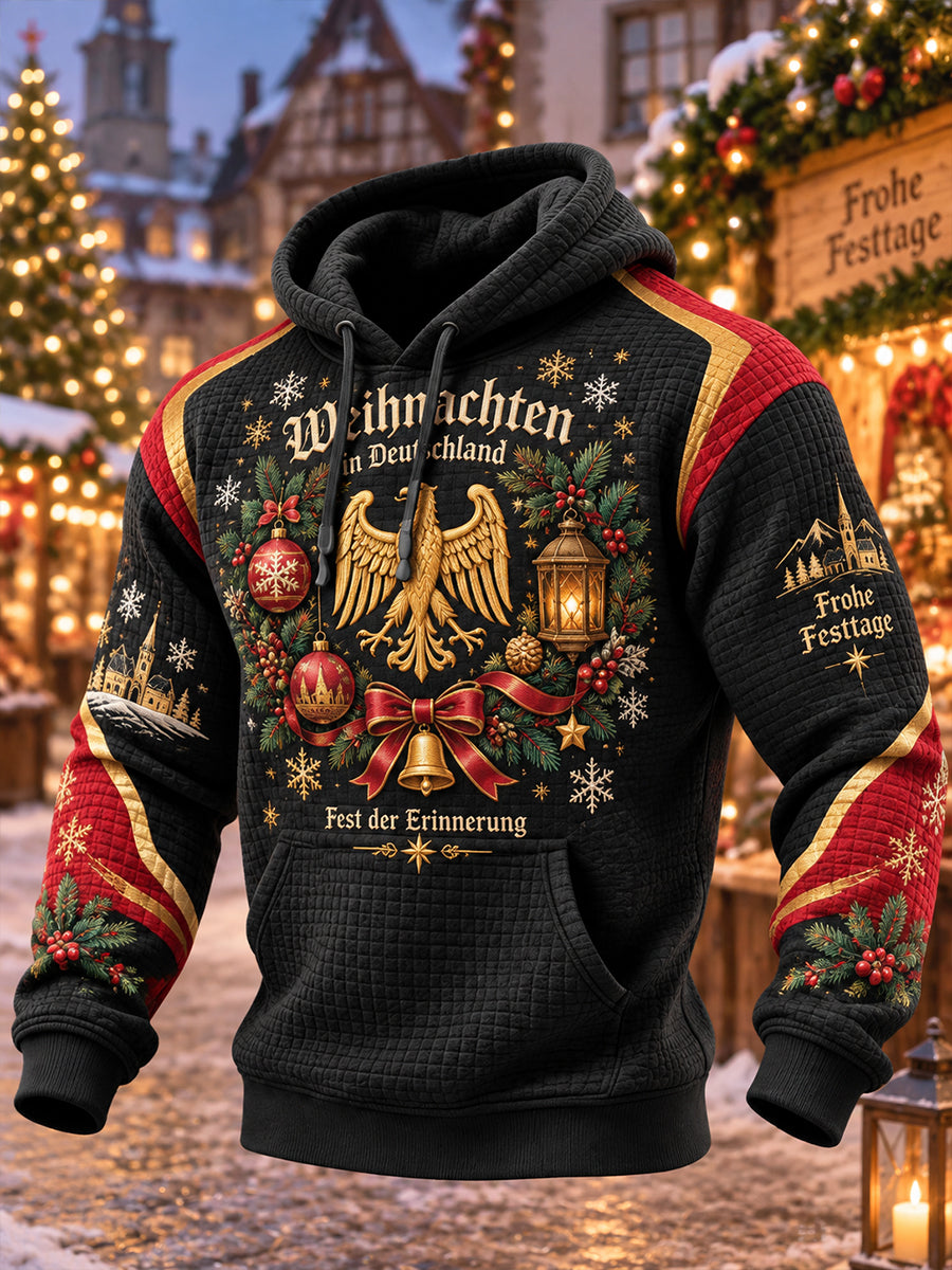 Langarm-Waffel-Strick-Hoodie für Herren mit weihnacht lichem Grafik druck