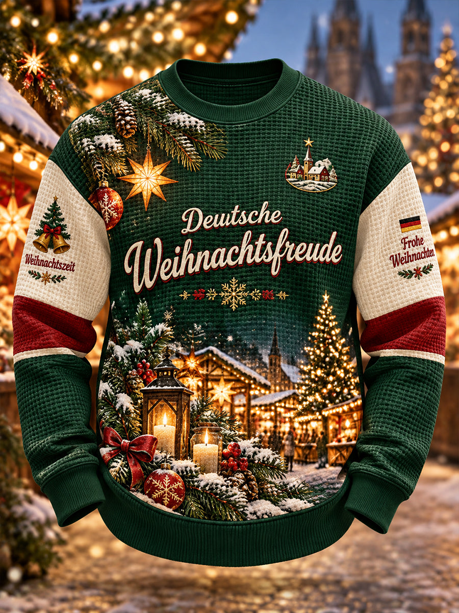 Langärmliges Waffel-Strick oberteil für Herren mit weihnacht lichem Aufdruck