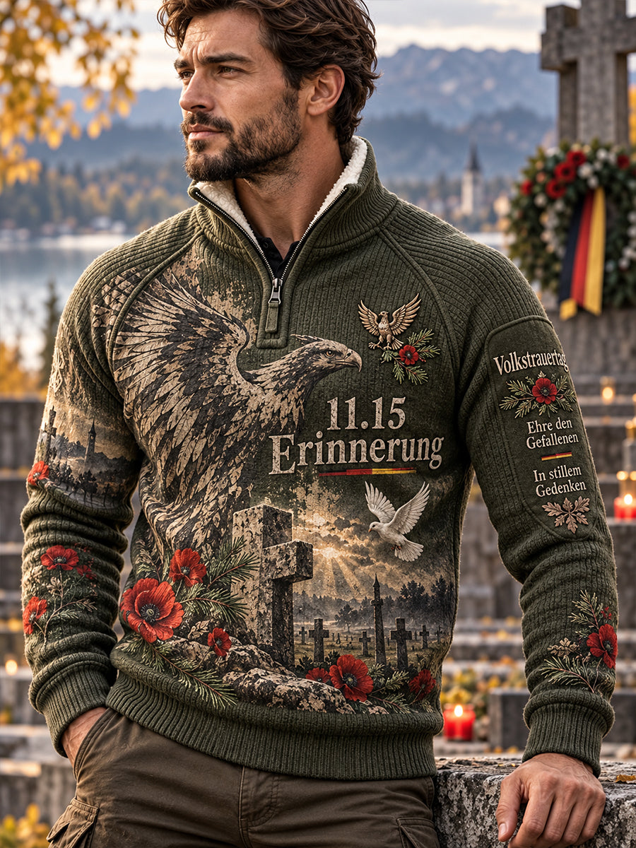 Herren-Grafik-Strickrollkragenpullover zum Gedenken am Nationalen Trauertag