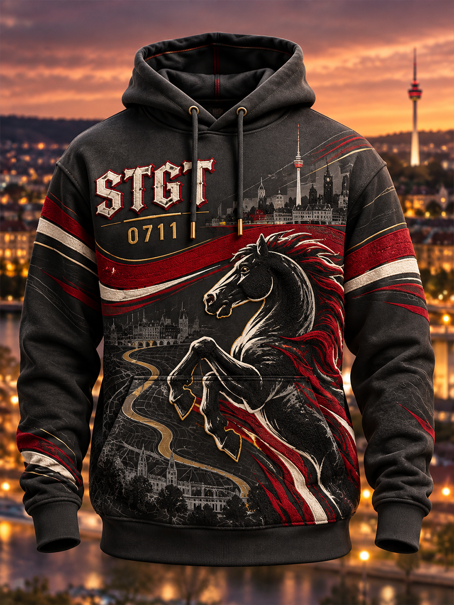 Herren Vfb Stuttgart Overs ized Drop-Shooder Hoodie mit Taschen