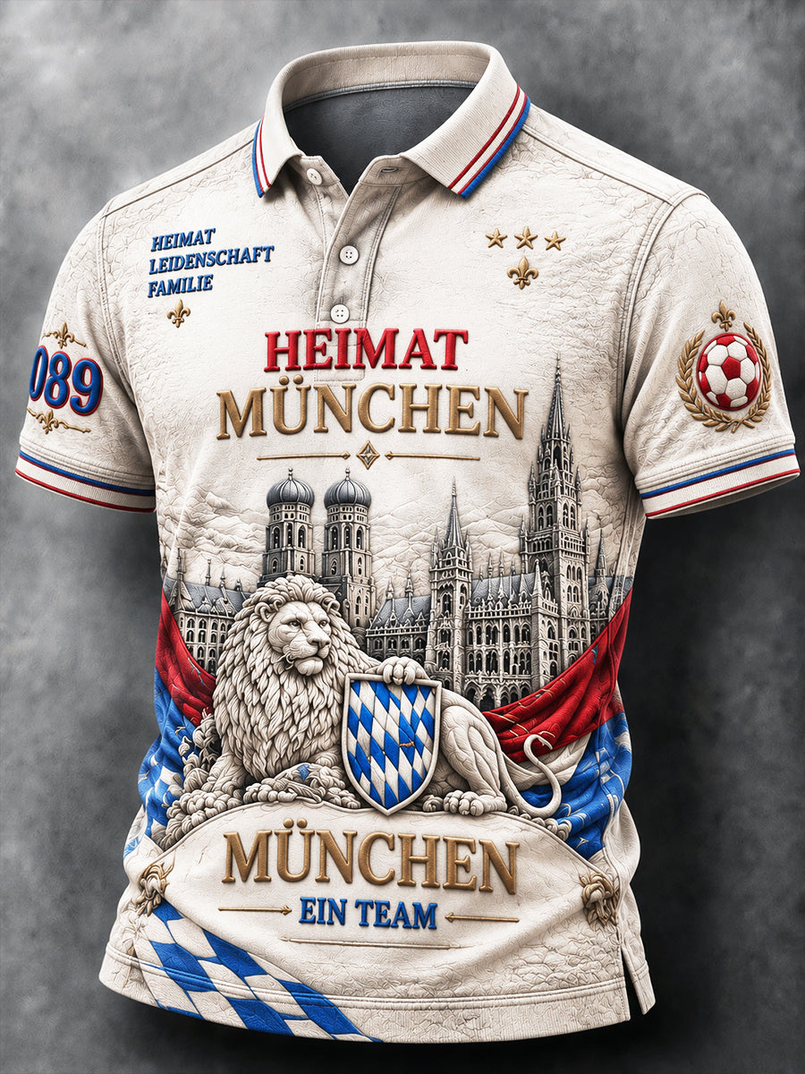 Herren Off-White Deutsche bundes liga Bayern München Fußball-bedrucktes Freizeit-Polo-Shirt