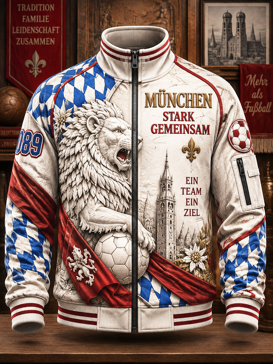 Herren deutsche bundes liga Bayern München Fußball Lion Print Freizeit jacke mit Reiß verschluss