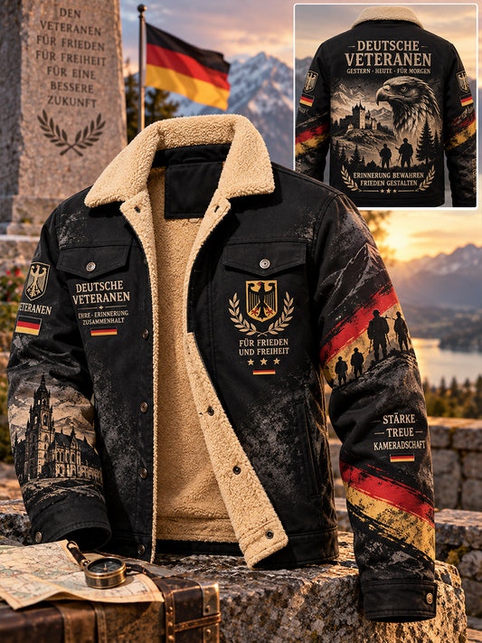 Herrenjacke im Camouflage-Design mit Fleece-Futter, thematisch auf Veteranen ausgerichtet