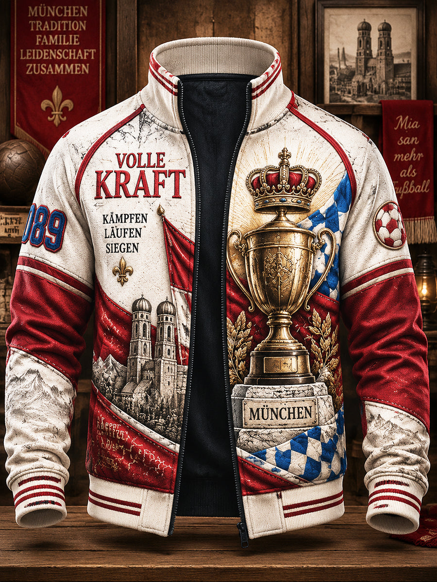 Herren Retro deutsche bundes liga Bayern München Fußball-bedruckte Freizeit jacke mit Reiß verschluss