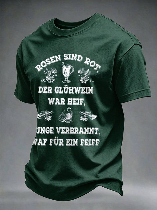 Herren-T-Shirt mit Glühwein-Print und kurzen Ärmeln