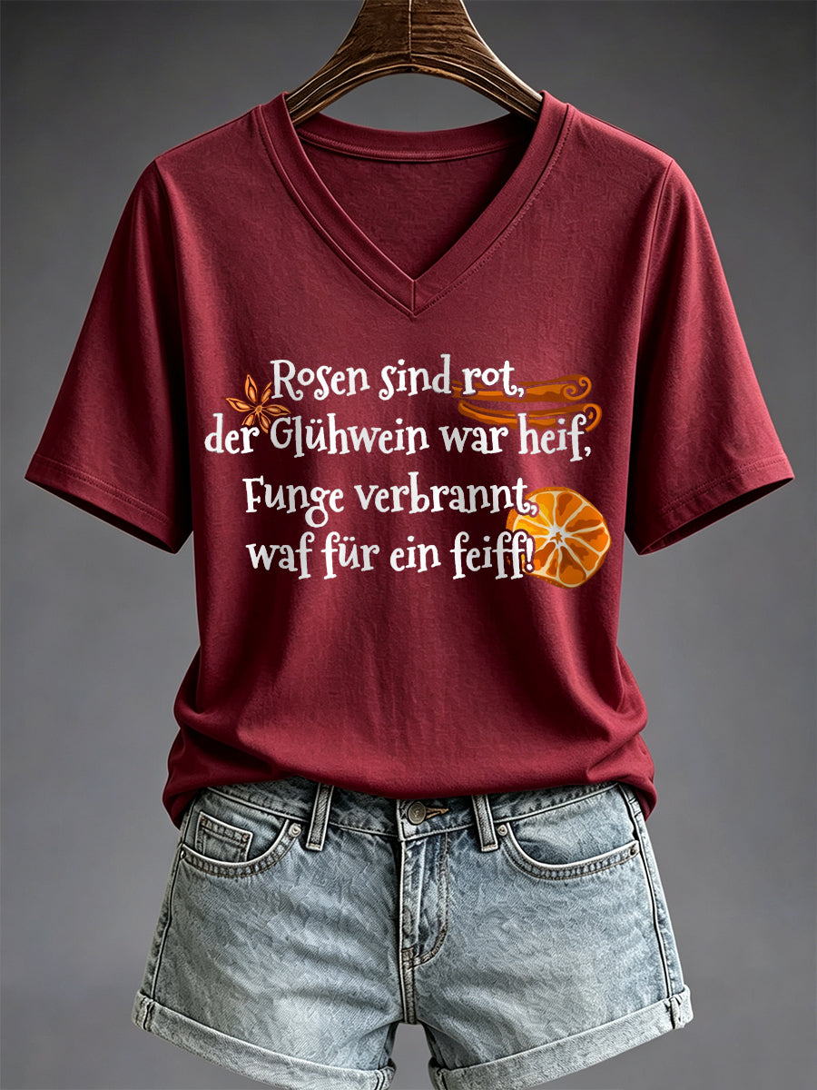 Damen-Kurzarm-T-Shirt mit Glühwein-Print