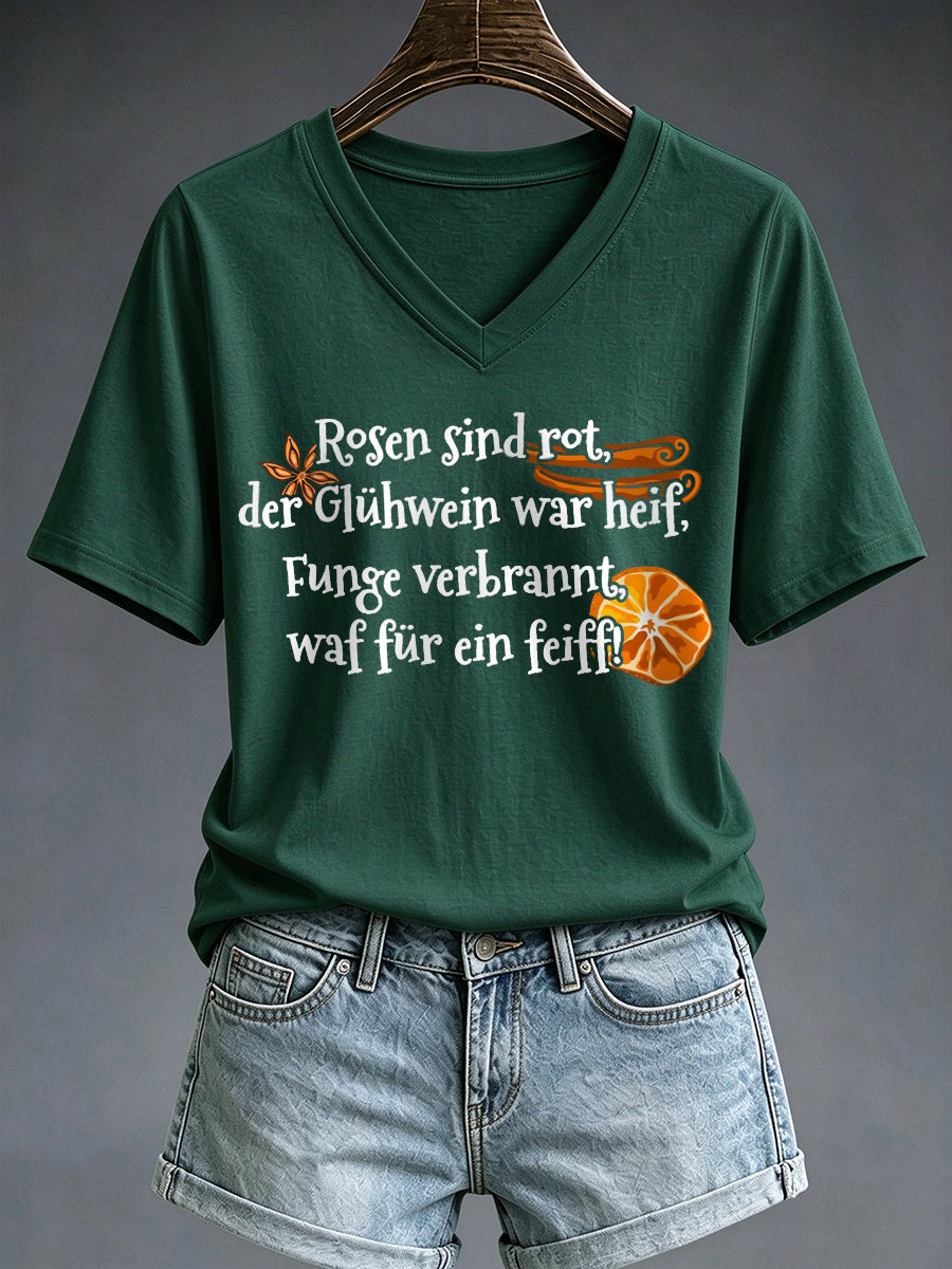 Damen-Kurzarm-T-Shirt mit Glühwein-Print