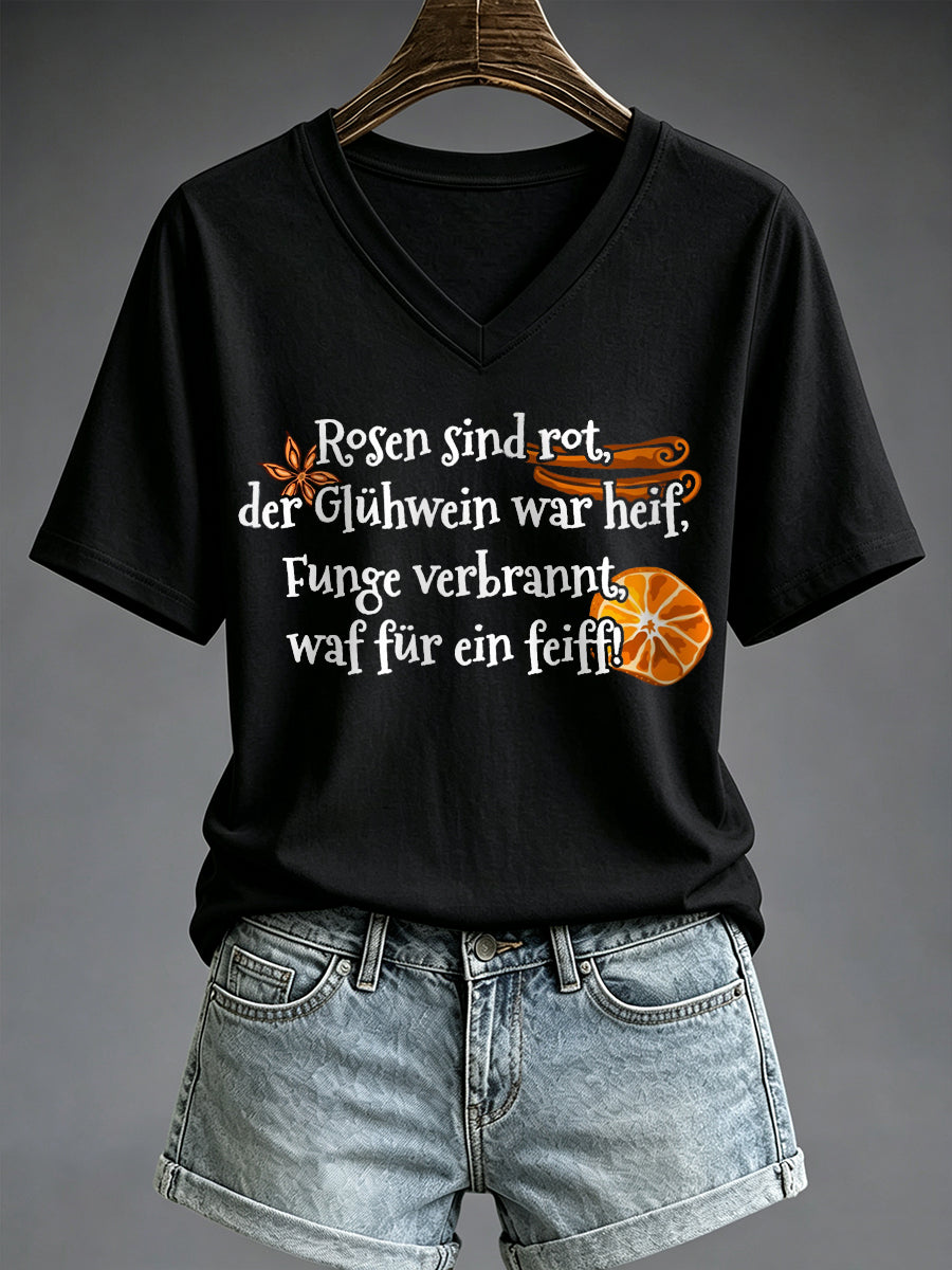 Damen-Kurzarm-T-Shirt mit Glühwein-Print