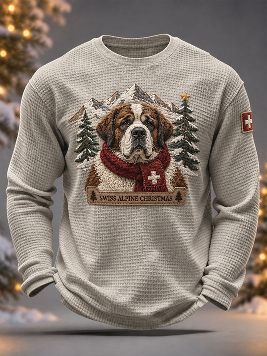 Herren-Sweatshirts mit weihnachtlichem Schweizer Motiv und Waffelstruktur