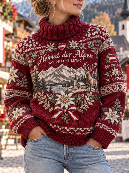 Gestrickter Rollkragenpullover mit Aufdruck zur Feier des Nationalfeiertags der Frauen