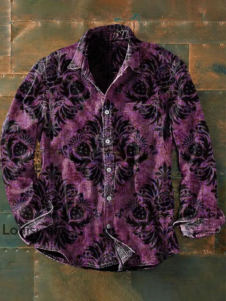 Unisex Herren Retro Grafik Print Lässiges Langarm-Shirt Lila / S