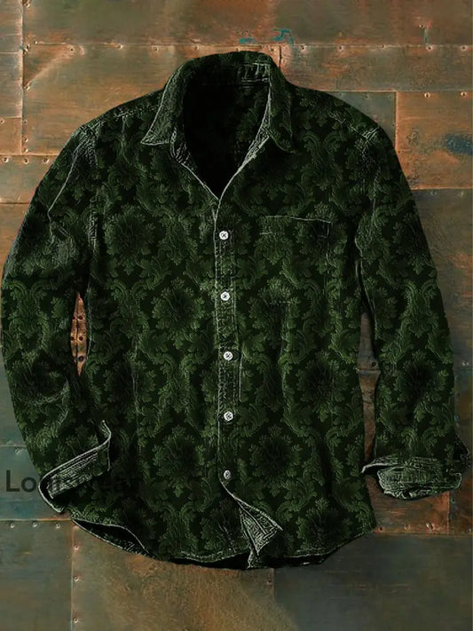 Unisex Herren Vintage Gothic Stil Blumenmuster Abstrakt Print Lässiges Langärmliges Hemd Grün / S