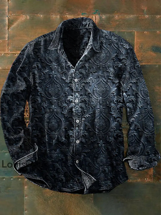 Unisex Herren Vintage Punk Gothic Blumen Abstrakt Print Lässiges Langärmliges Hemd als bild / S