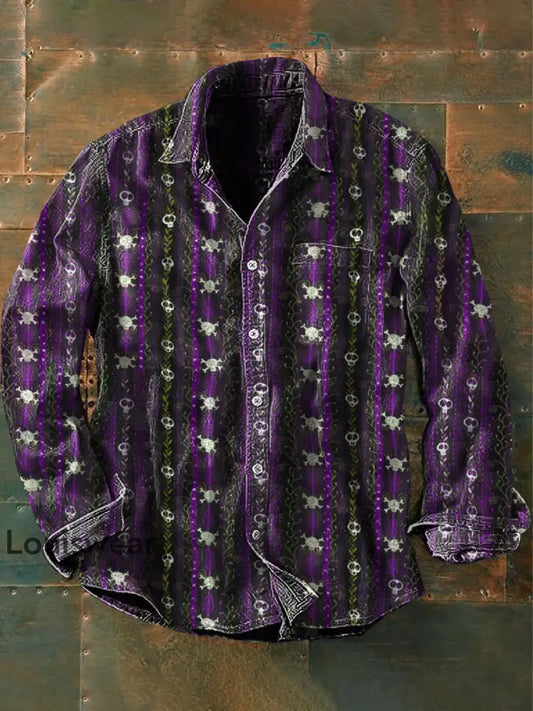 Unisex Herren Vintage Punk Gothic Death Rebe Schädel Abstrakt Print Lässiges Langarm-Shirt Lila / S