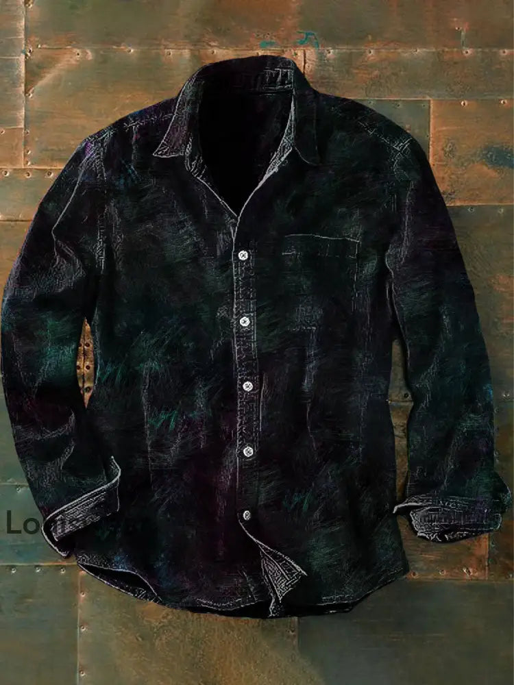 Unisex Herren Vintage Western bunt einfach abstrakt lässig langärmliges Hemd Schwarz / S
