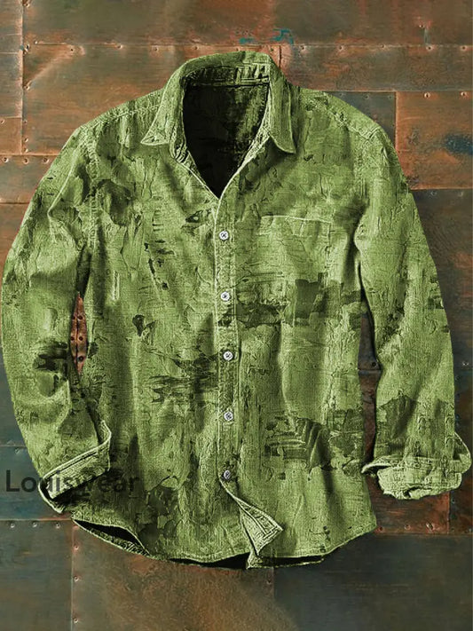 Unisex Herren Vintage Western Grün Graffiti Abstrakt Print Lässiges Langärmliges Hemd Grün / S