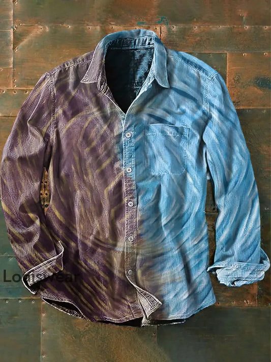 Unisex Herren Vintage Western Swirl Bunt Abstrakt Print Lässiges Langarm-Hemd als bild / S
