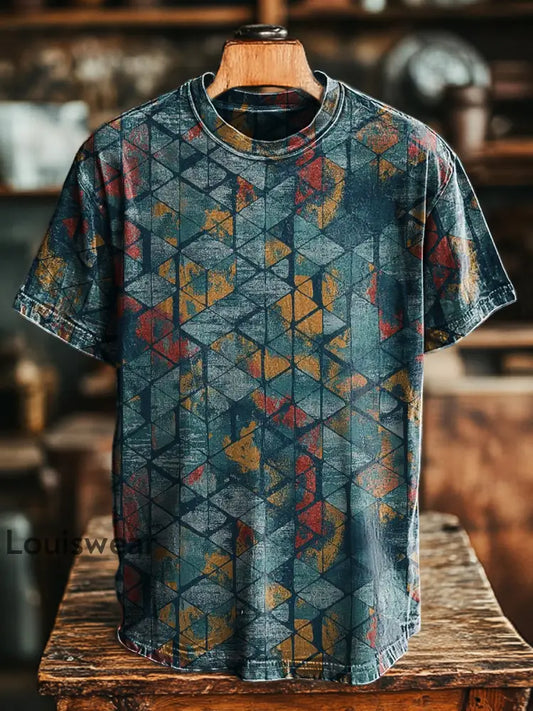 Unisex Retro Abstrakt Geometrischer Druck Lässiges Kurzarm T-Shirt bunt / S