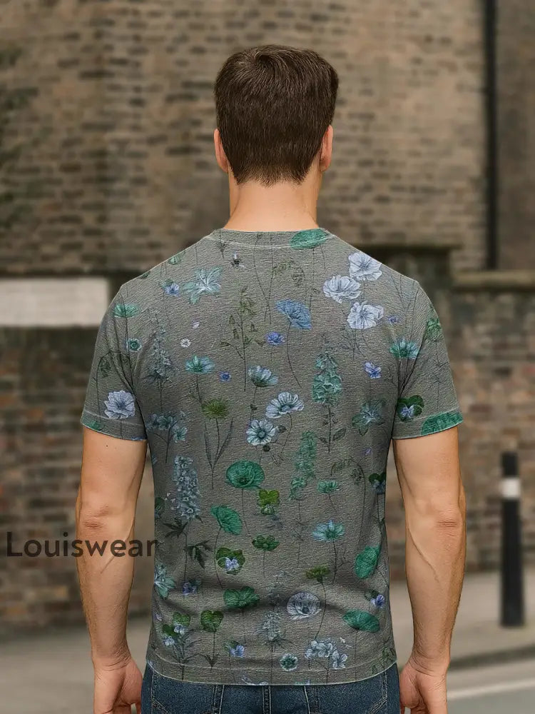 Unisex Retro Abstrakter Blumen druck Lässiges Kurzarm T-Shirt