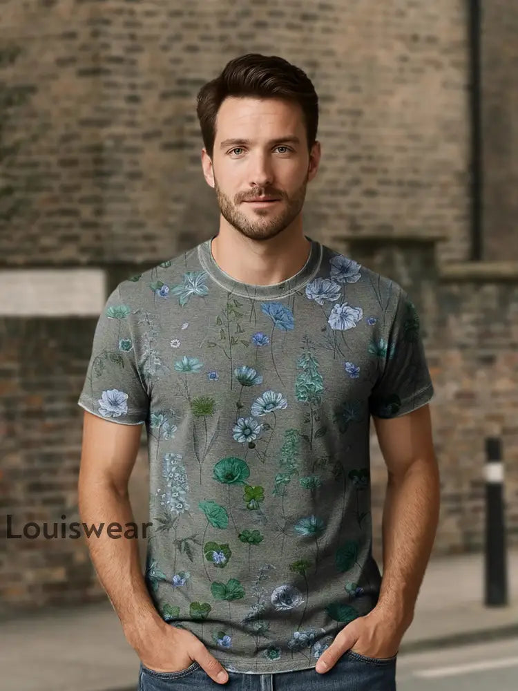 Unisex Retro Abstrakter Blumen druck Lässiges Kurzarm T-Shirt