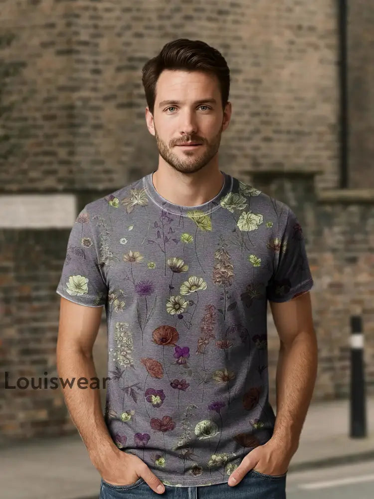 Unisex Retro Abstrakter Blumen druck Lässiges Kurzarm T-Shirt