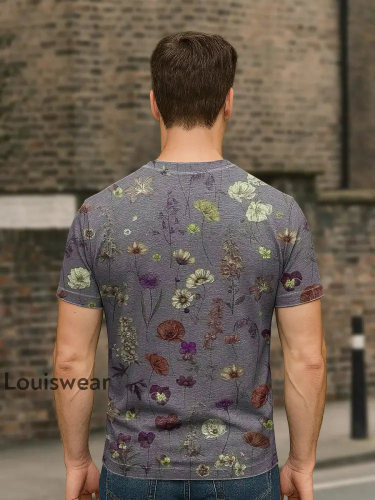 Unisex Retro Abstrakter Blumen druck Lässiges Kurzarm T-Shirt