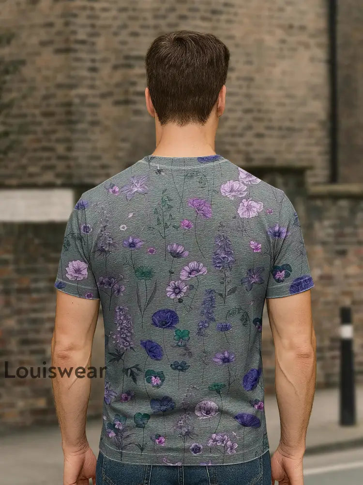 Unisex Retro Abstrakter Blumen druck Lässiges Kurzarm T-Shirt
