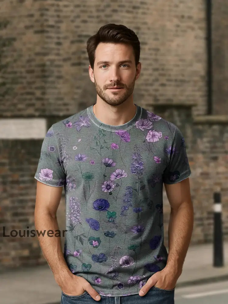 Unisex Retro Abstrakter Blumen druck Lässiges Kurzarm T-Shirt