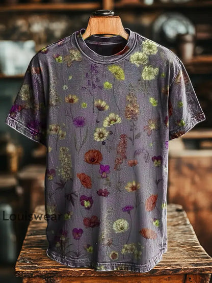Unisex Retro Abstrakter Blumen druck Lässiges Kurzarm T-Shirt Beige / S