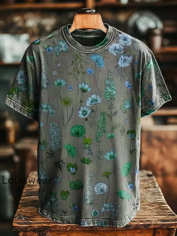 Unisex Retro Abstrakter Blumen druck Lässiges Kurzarm T-Shirt Hellgrün / S