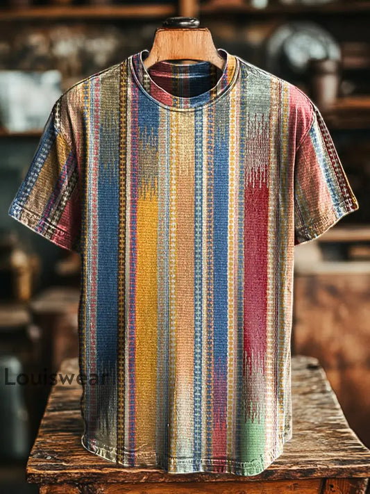 Unisex Retro Abstrakter Streifen druck Lässiges Kurzarm T-Shirt bunt / S