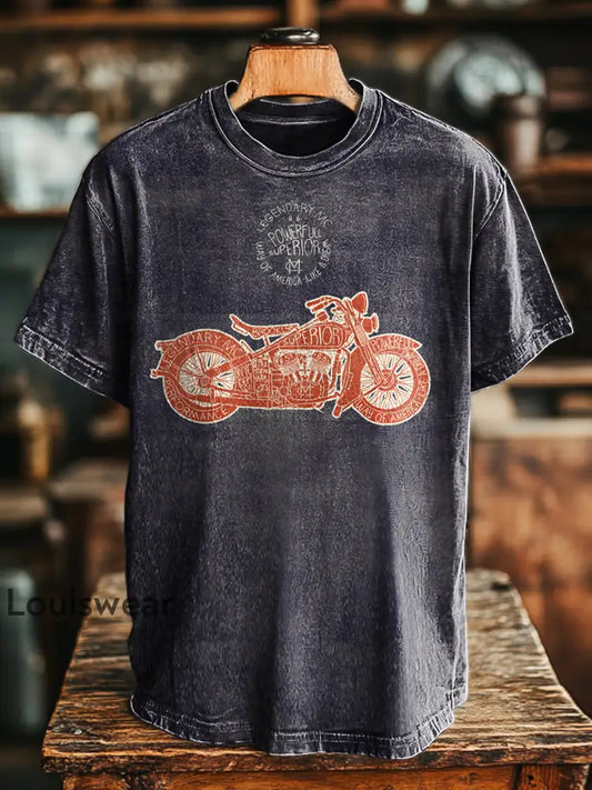 Unisex Retro Biker Print lässig Lose Kurzarm T-Shirt bunt / S