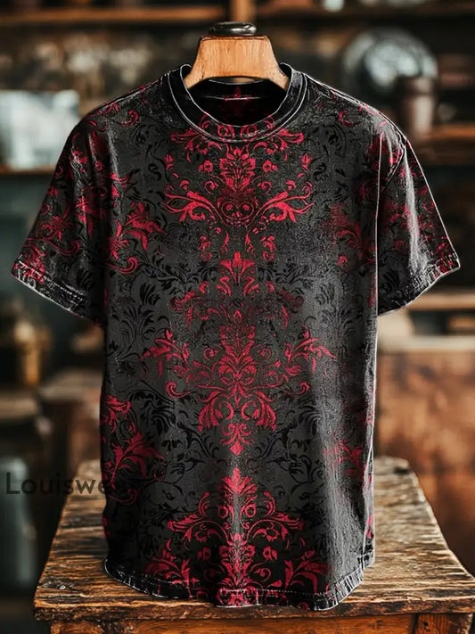 Unisex Retro Dunkel Blumen druck Lässiges Kurzarm T-Shirt bunt / S