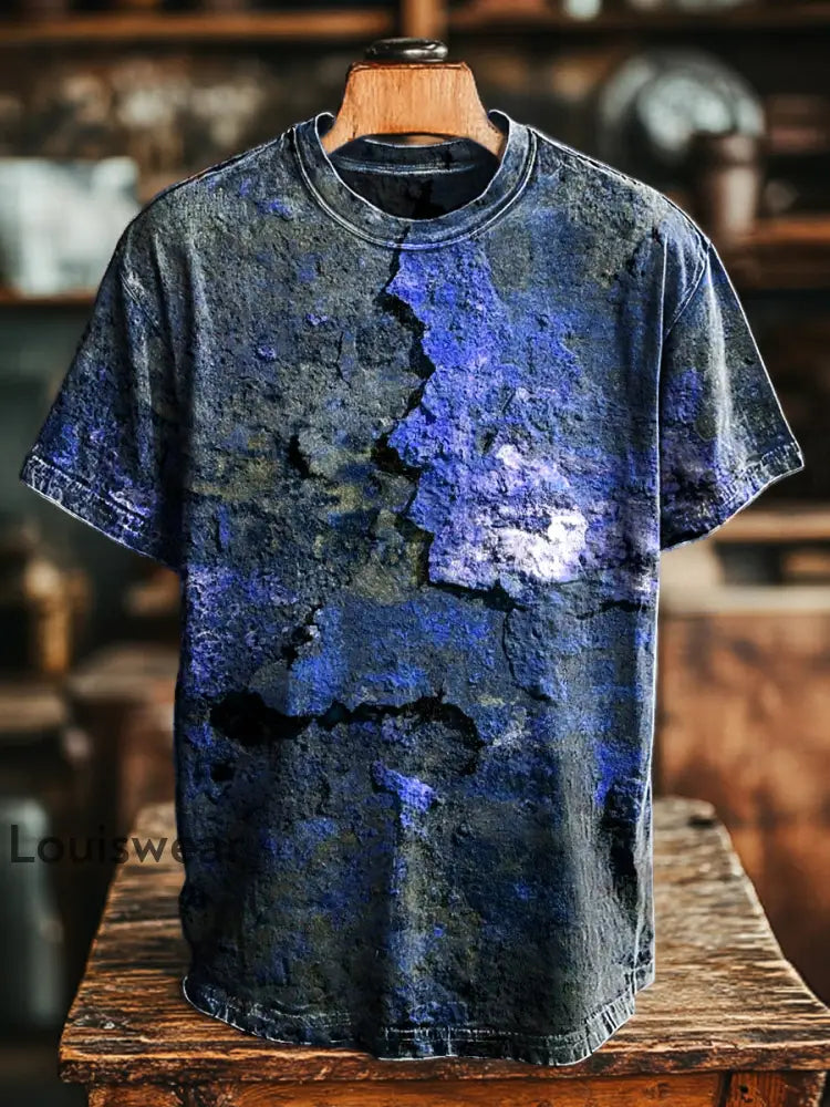 Unisex Retro envejecido Rust impreso Casual suelta camiseta de manga corta azul real / S