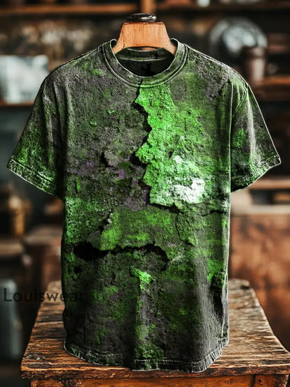 Unisex Retro envejecido Rust impreso Casual suelta camiseta de manga corta verde / S