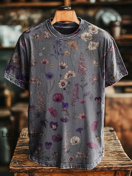 Unisex Retro Floral Print lässig Lose Kurzarm T-Shirt bunt / S