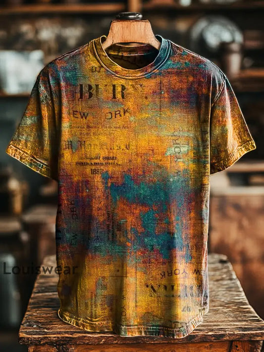 Unisex Vintage-Buchstaben alt gedruckt lässig locker T-Shirt bunt / S