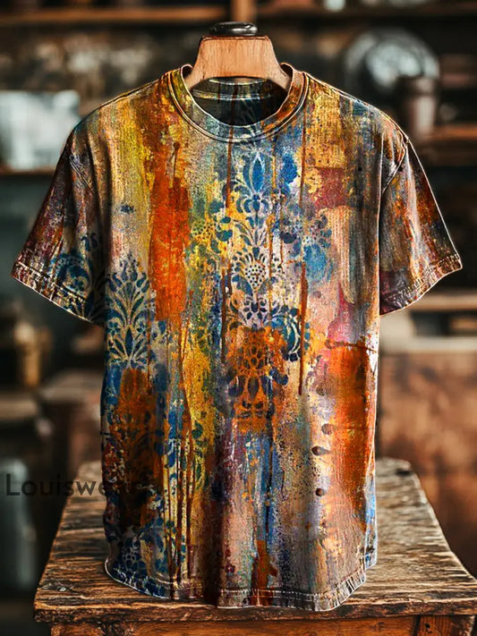 Unisex Vintage Old Floral Print lässig lose T-Shirt bunt / S