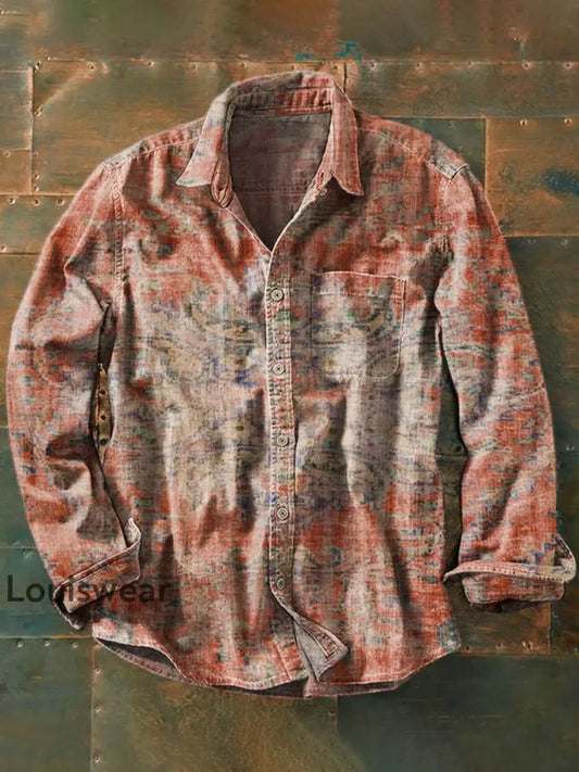 Unisex Vintage Textur Illustration Druck Langarm Hemd als bild / S