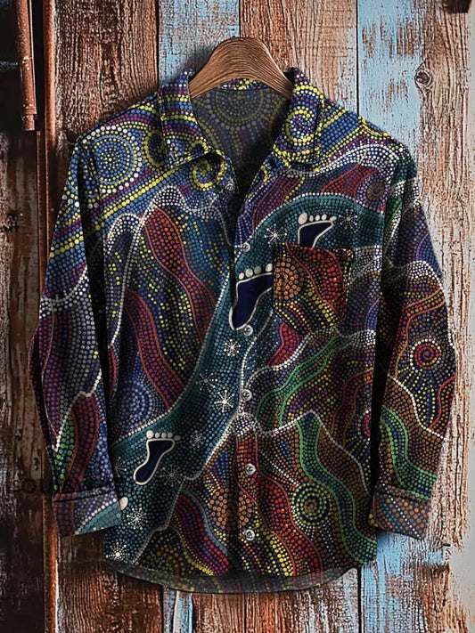 Vintage Kunst Abstraktes Kunstdruck Langarm Freizeit hemd A / S