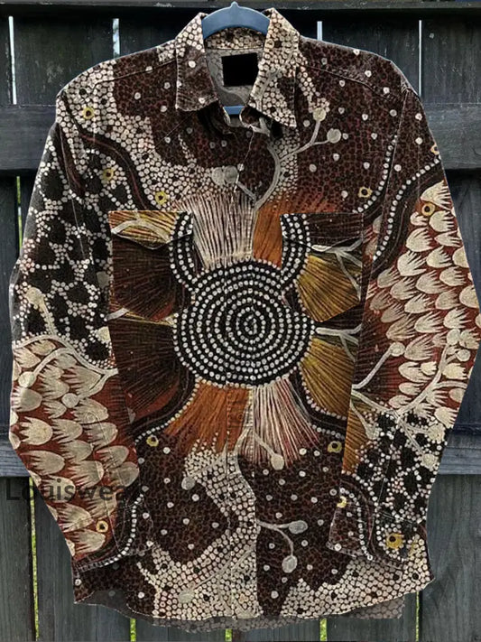 Vintage Kunst Abstraktes Kunstdruck Langarm Freizeit hemd A / S