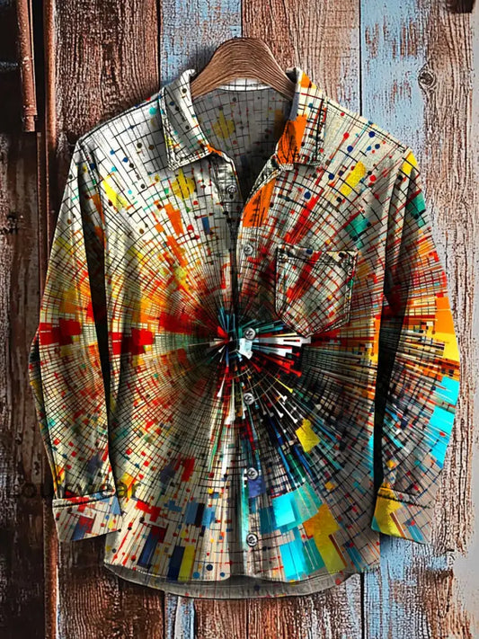 Vintage Kunst Abstraktes Kunstdruck Langarm Freizeit hemd A / S
