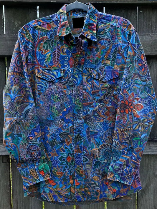 Vintage Kunst Abstraktes Kunstdruck Langarm Freizeit hemd A / S
